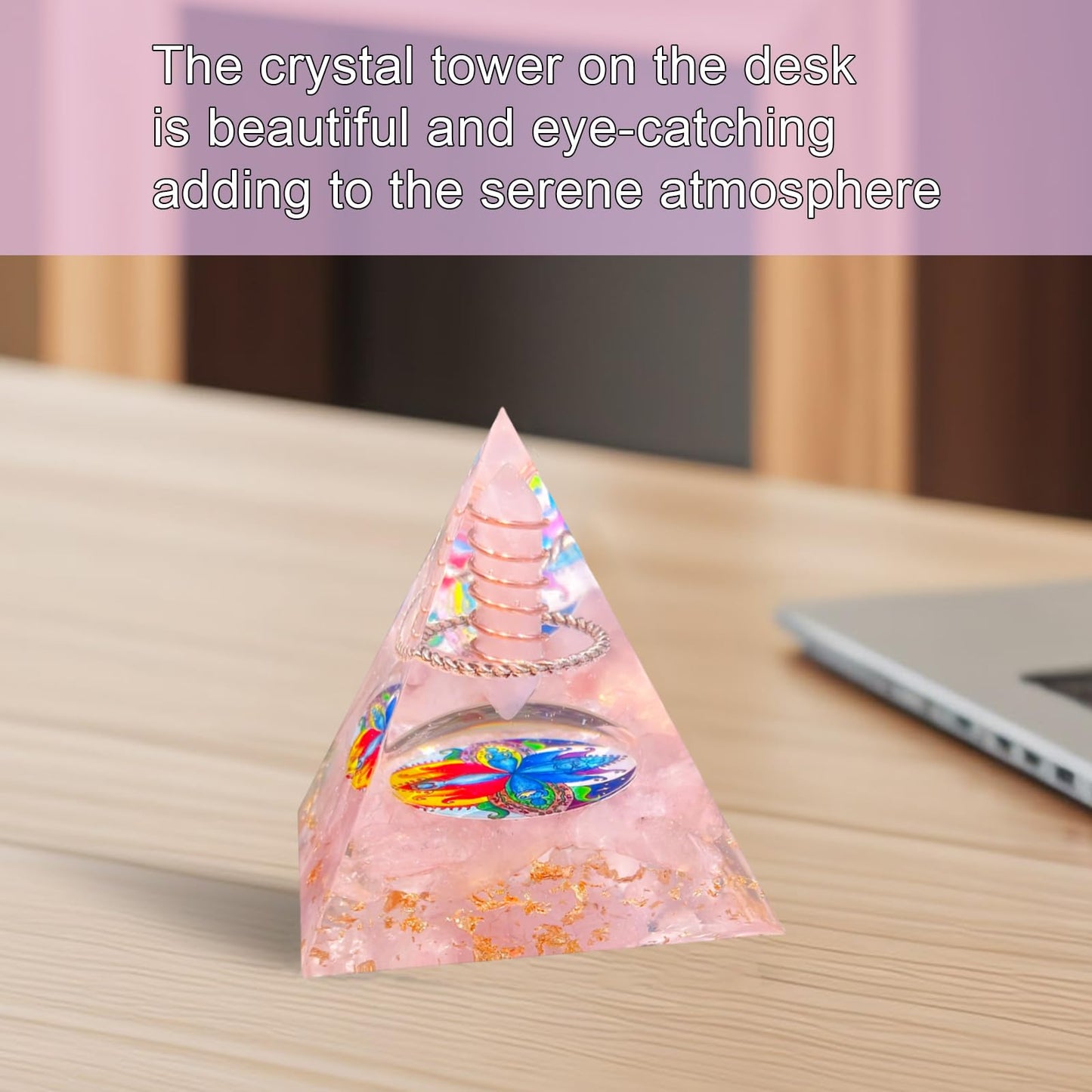 Saefheled Crystal Column Orgone Pyramid Energy Generator,Natural Pink Crystals Orgonite Crystal Healing Pyramid,for Reduce Stress, Balance Chakra,Meditation Attract Luck,Accumulate Wealth Health(6cm)