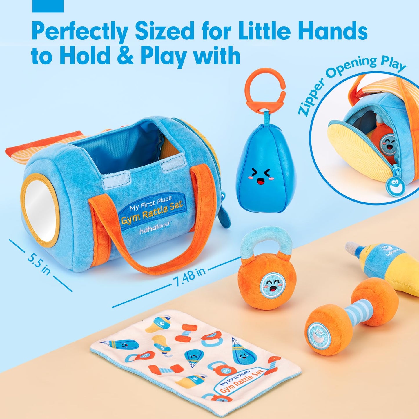 hahaland Baby Toys 6-12 Months - Baby Toys 3-6 Months Montessori Toy for 6 Month Old, Sensory Toy for Babies Workout Weights Dumbbell Toy Set with Soft Rattles Mirror, Easter Gifts for Baby