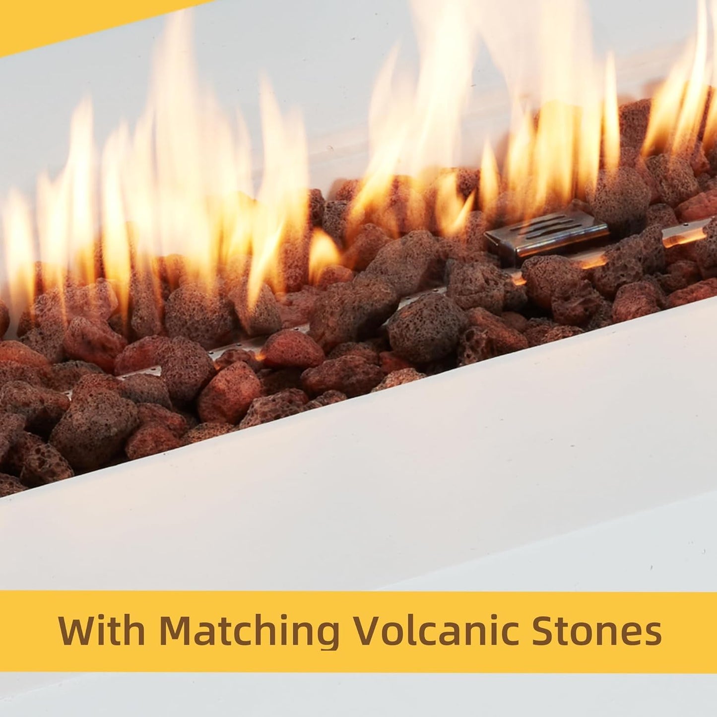 ECOTOUGE Rectangle Gas Fire Pit, 42 ''Outdoor Propane Firepit Table, Concrete Fire Table w/50,000 BTU Auto-Ignition,Shelves, Weather-Resistant Pit Cover, Lava Rocks, No Tank Holder, White