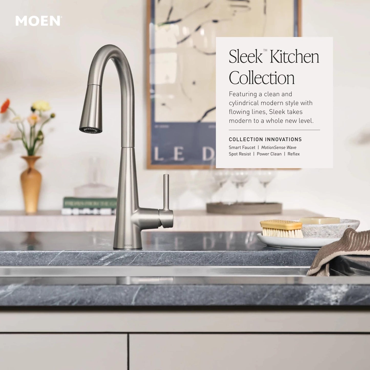 Moen Sleek Black Stainless One-Handle, Single-Hole Pulldown Kitchen Faucet with PowerBoost Technology for Faster Water Flow, 7864BLS