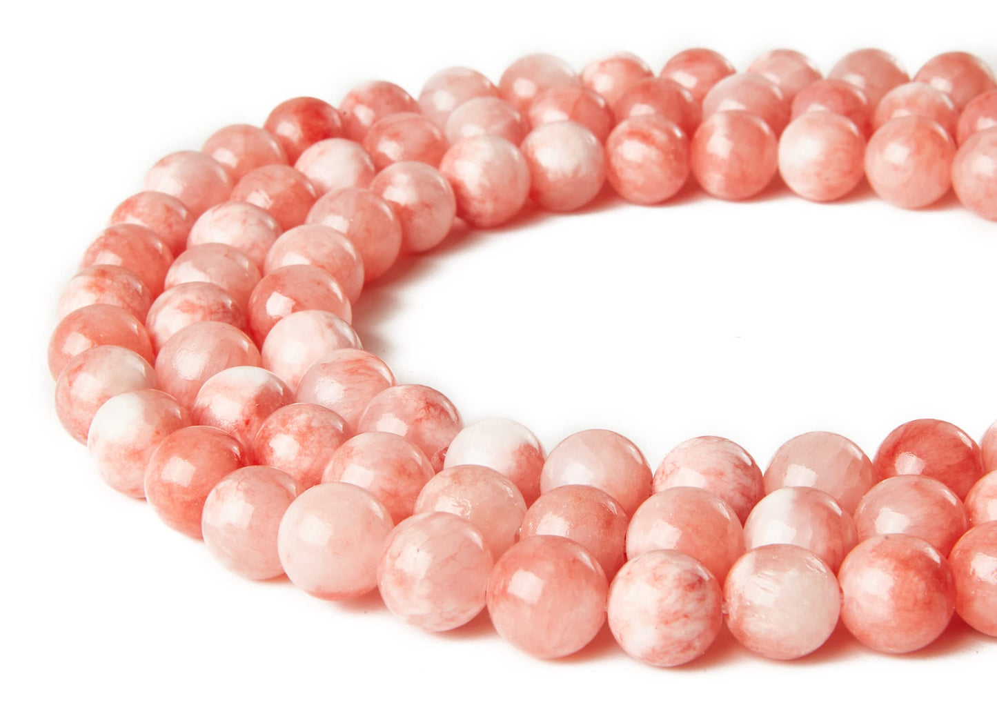 35pcs 10mm Pink White Jade Beads Natural Gemstone Beads Round Loose Beads for Jewelry Making