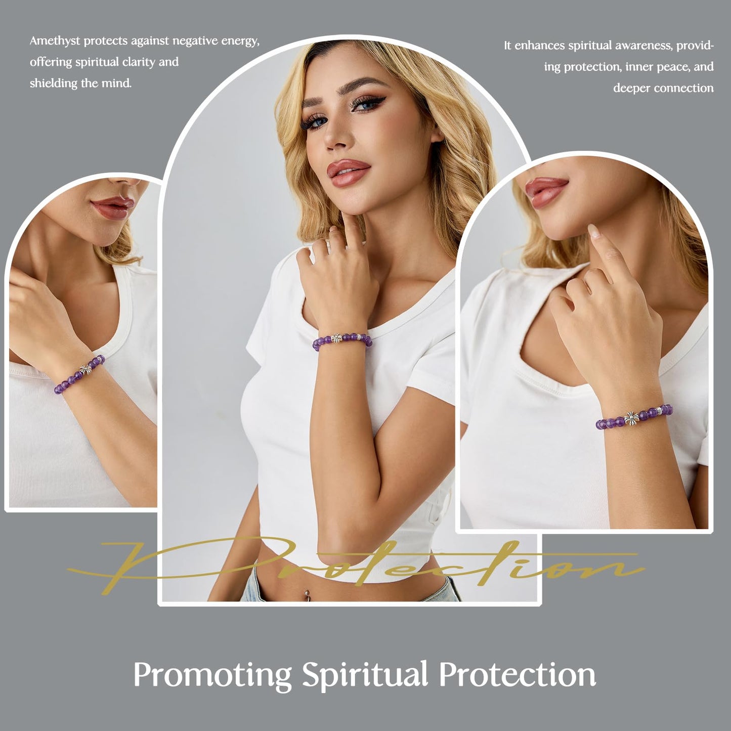 BaronCara Amethyst, Lavender Quartz Healing Crystal Bracelet - Chakra Blessing & Protection Jewelry for Women