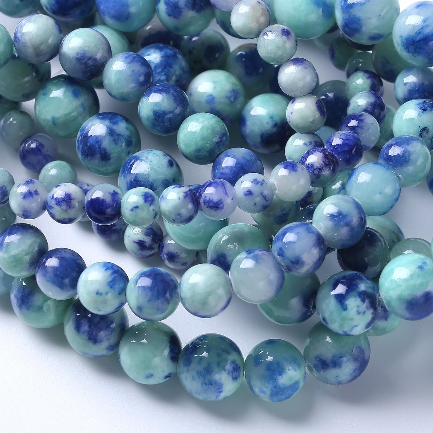 36pcs 10mm Natural Blue Green Persian Jade Stone Beads for Jewelry Making Round Loose Spacer Beads DIY Bracelets Necklaces 15" (10mm, Blue Green Jade)