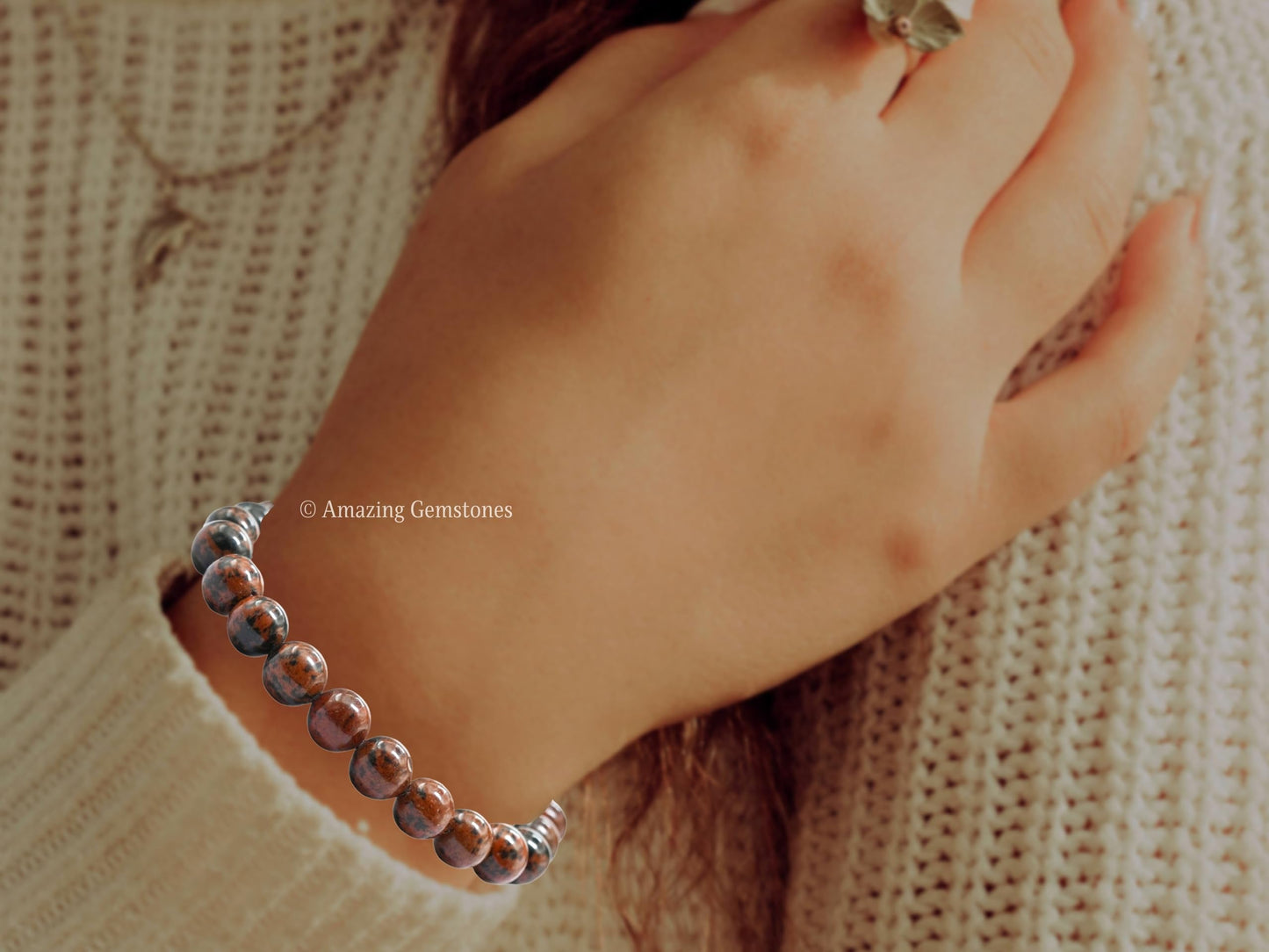 Amazing Gemstone Crystal Bracelet for Women Men's Gifts - Protection Healing Crystal Bracelet - 8mm Gemstone Beaded Stretchable Bracelet Pulseras Para Hombres Mujer Stocking Stuffers Mothers Day Gift (Mahogany Obsidian)