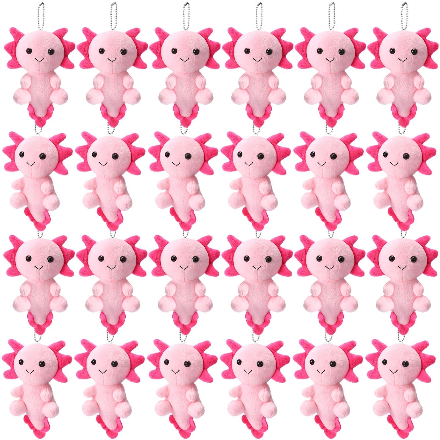 Blueweenly 24 Pcs Axolotl Keychains Plush Toys, 4 Inch Kawaii Cute Axolotls Stuffed Animal for Boys Girls, Kids Doll Ornament for Kindergarten Classroom Prizes Birthday Gifts Party Favors(Pink)