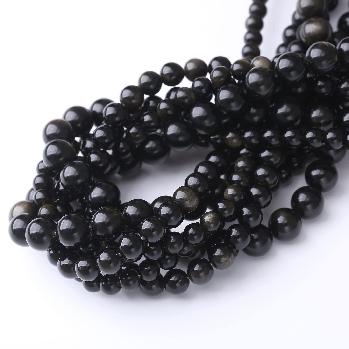 10MM Black Golden Obsidian Round Loose Beads Natural Gem Beads Crystal Energy Stone Beads for Jewelry Making DIY Bracelet Necklace