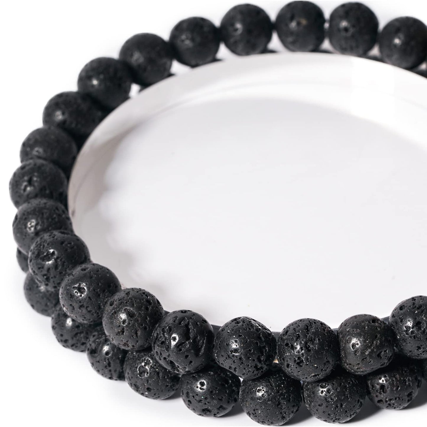 10mm Black Lava Round Bead - 35PCS Bulk Gemstone Beads for Jewelry Making, DIY Bracelets, Necklaces - Includes Crystal Stretch Cord - Stone Beads for Crafting Gifts