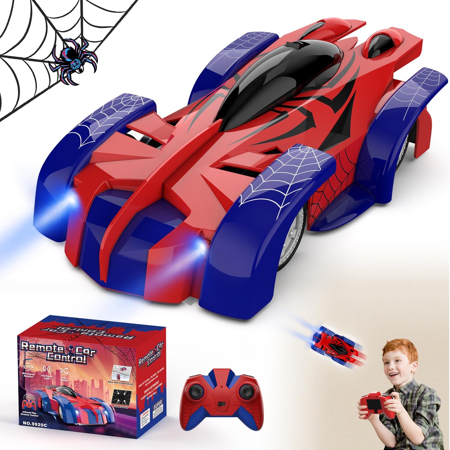FirYawee Wall Climbing Remote Control Car, 360° Rotating RC Stunt Car with Headlight, Rechargeable RC Cars Toys for 3 4 5 6 7 8-12 Year Old Boys Girls Kids