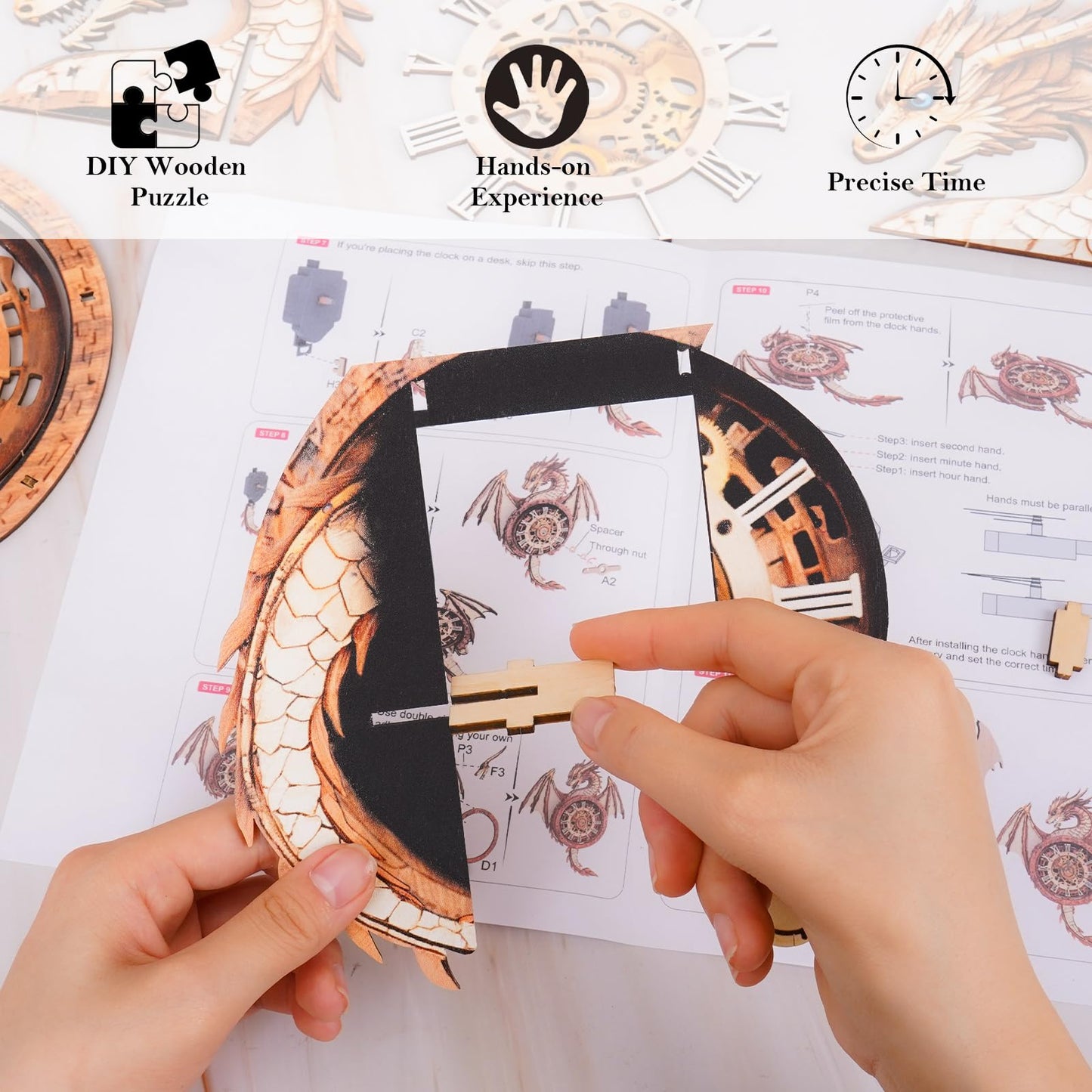 3D Wooden Puzzles for Adults – Dragon Clock 3D Puzzles Art and Craft Kits, Unique Shape Wood Clock for Adults, Handmade Model Building Kit DIY Hobbies, Gifts for Family, Wall Art Home Decor