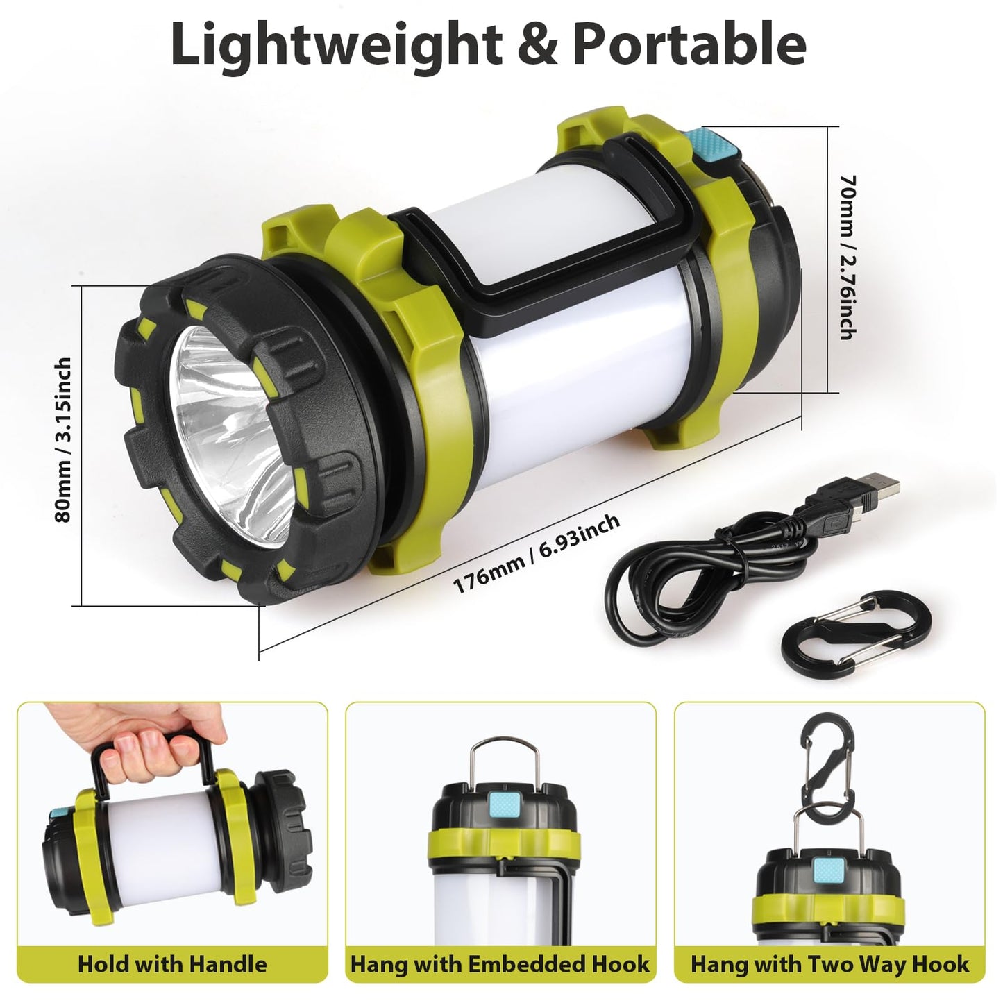 BOBKID 2 Pack Camping Lantern, Outdoor LED Camping Light, Rechargeable Flashlights with 1000LM, 6 Modes, IPX5 Waterproof Portable Emergency Camp Light for Hurricane Survival - Green