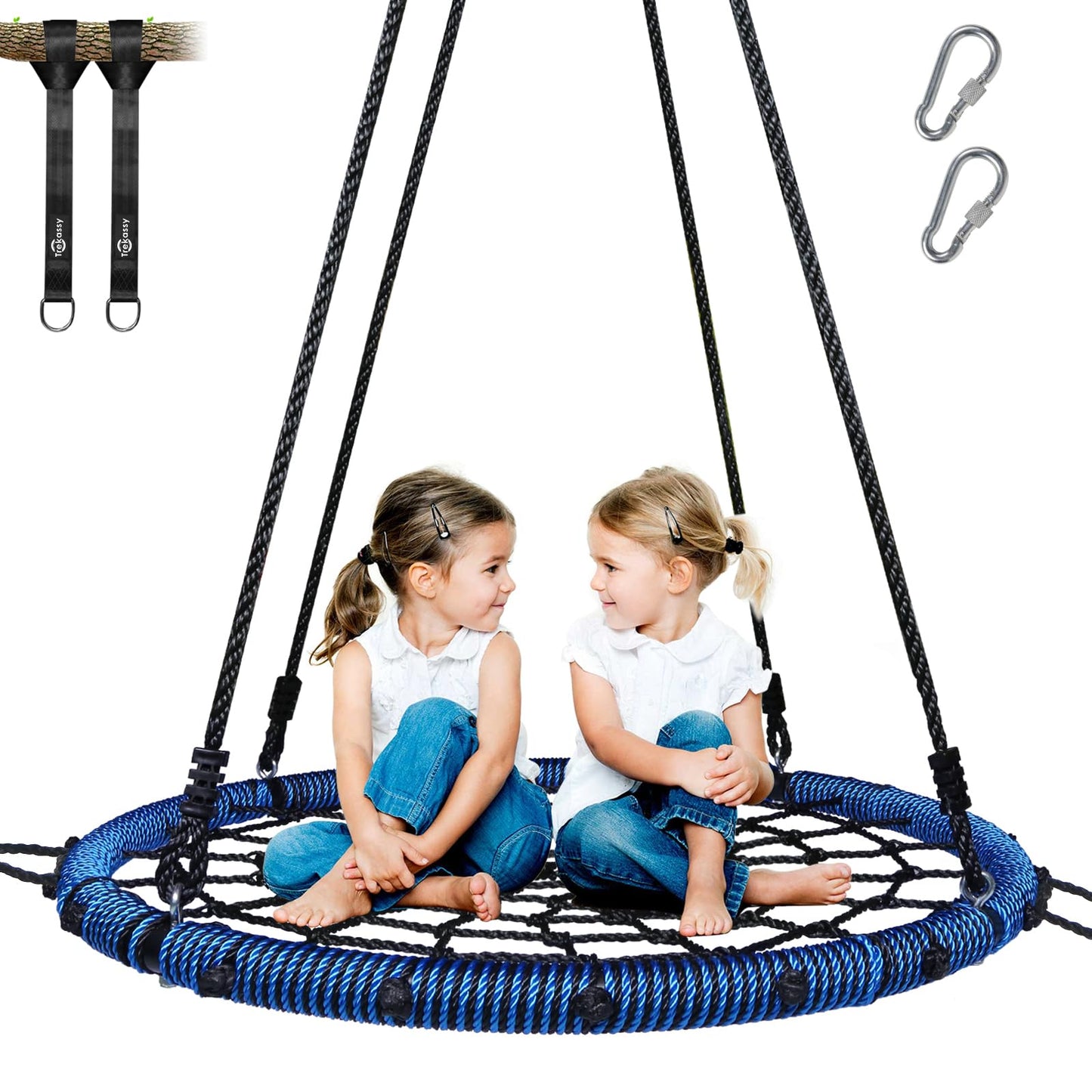 Trekassy 750lbs 40" Spider Web Saucer Tree Swing for Kids Adults, Outdoor Net Swing with Steel Frame and 2 Hanging Straps-Blue