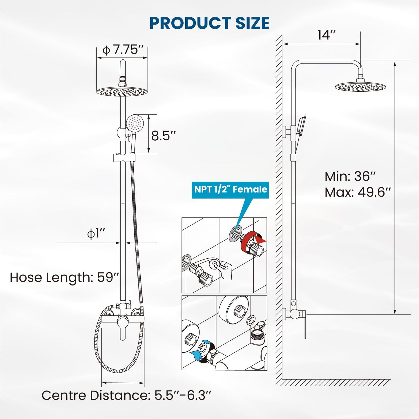 gotonovo SUS304 Outdoor Shower Fixture High Pressure Shower System Combo Wall Mount 2 Dual Function Shower Faucet Set Round Handheld Spray Brushed Nickel Single Handle