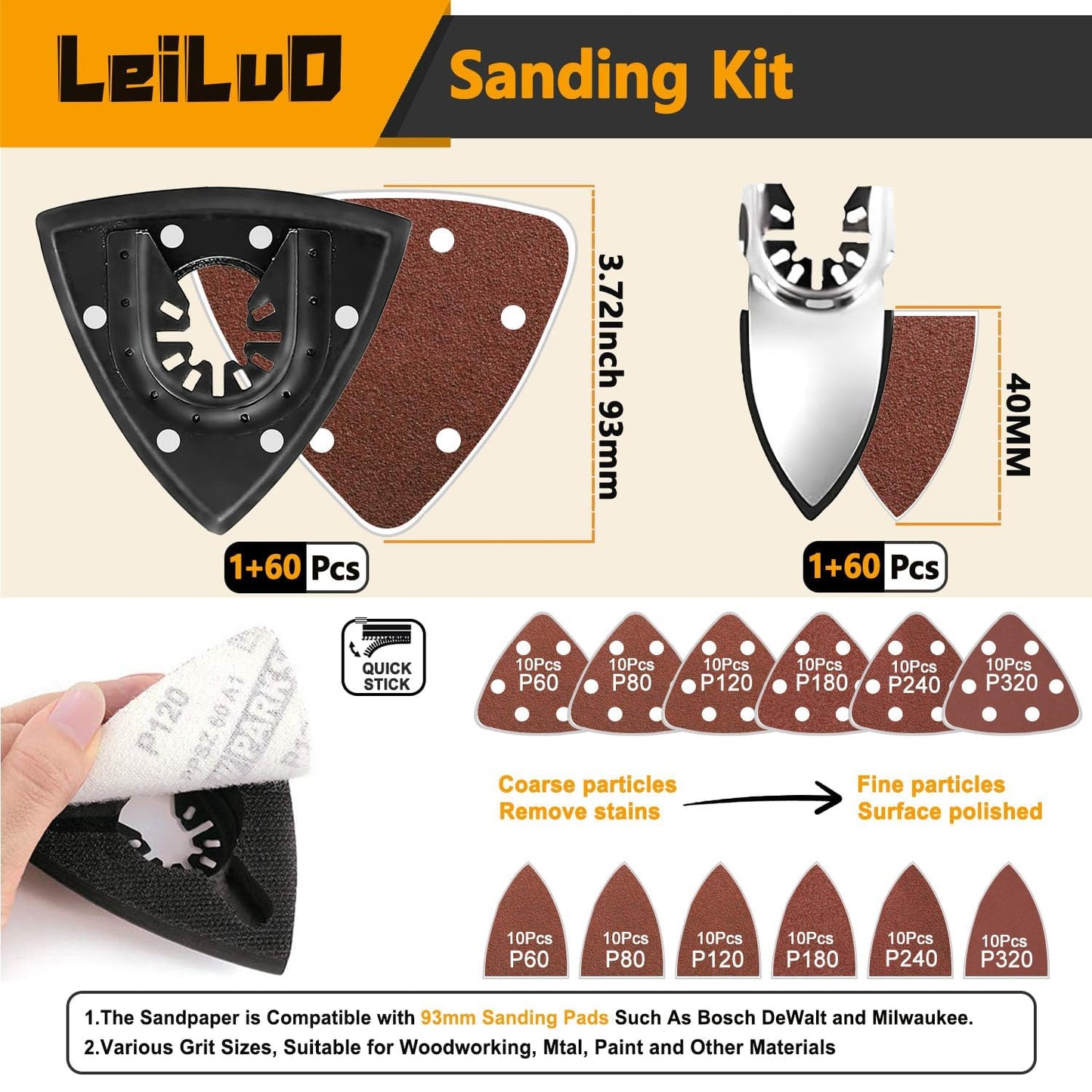 LEILUO 158 Pcs Multitool Blade Kits Cutting and Sandpaper Oscillating Tool Accessories Universal Oscillating Saw Blades with Storage Bag Compatible with DeWalt Makita Dremel and More