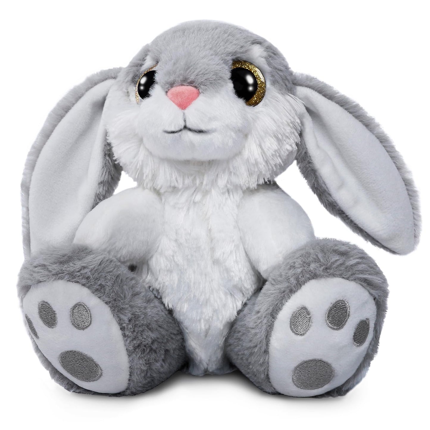 HO-EF 8.5" Bunny Stuffed Animal, 2 Sitting Bunny with Flappy Ears Plush Bunny Cute Stuffed Rabbit Plush Toy, Companion Easter Gift for Boys Girls Babies Kids (Pink+Grey)