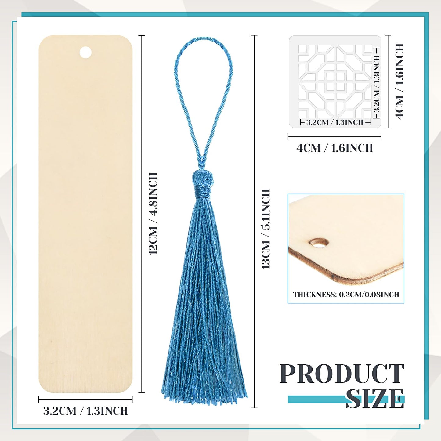 TaoBary 92 Pcs Wood Bookmark Making Kit Includes 36 Unfinished Blank Bookmarks 36 Tassels 20 Templates Craft for DIY Crafts, Painting, Valentine's Day, Mother's Day Gift(Geometry, 4.8 x 1.3 Inch)