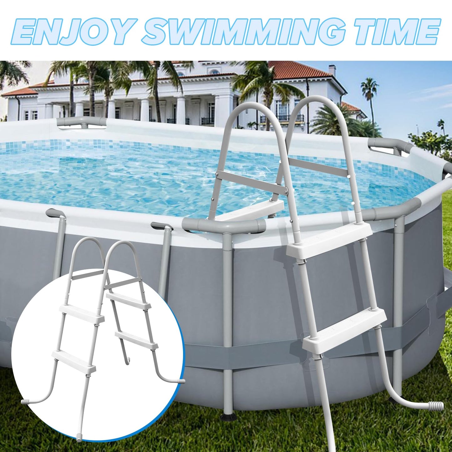 Above Ground Pool Ladder, 34'' Pool Ladder, Swimming Pool Ladder,2-Step Frame Ladder, Suitable for Pools up to 34 inches deep Above Ground, Anti-Slip Feet & Steps