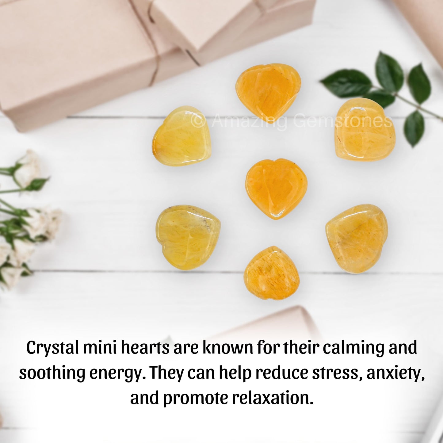 Amazing Gemstone Yellow Aventurine Stone Heart - Pack of 2 Crystal Heart Stones Rocks - Corazones De Piedra Crystals and Healing Stones Heart Shaped Crystal - Stocking Stuffers Gifts