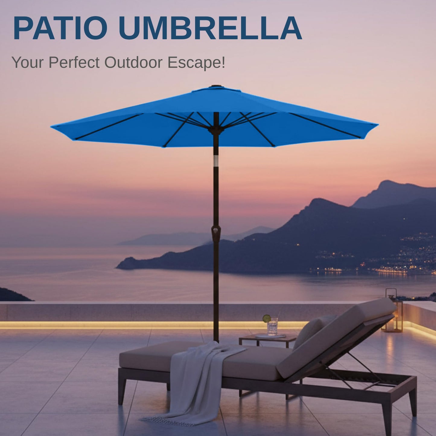 Tobeos 11FT Patio Umbrella, Outdoor Umbrella with with 8 Sturdy Fiberglass Ribs,Market Table Umbrella with Push Button Tilt and Crank,Suit for Backyard,Garden,Pool,Deck(Royal Blue)