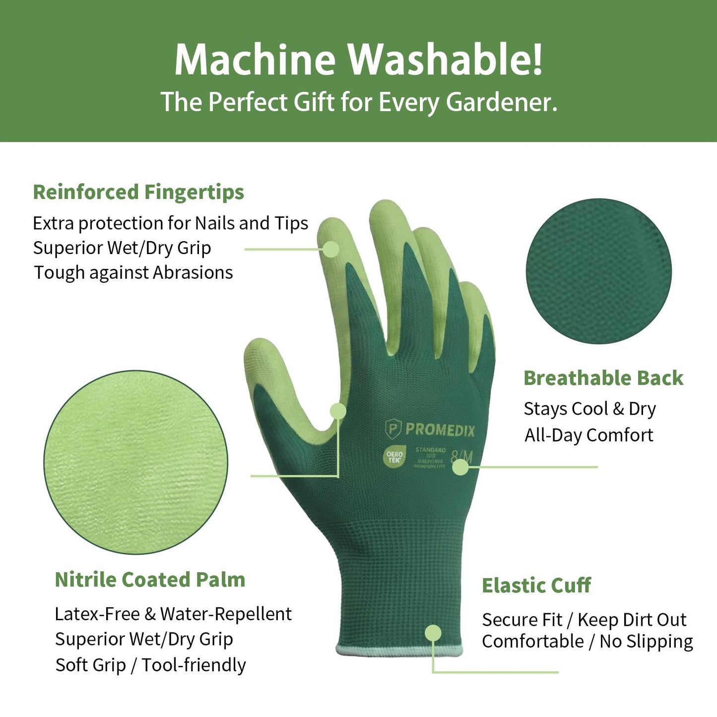 PROMEDIX P 4 Pairs Gardening Gloves for Women & Men, Breathable Nitrile Coated for Yard Working, Garden Gloves Easy to Clean Washable with Non-Slip Grip multi,L