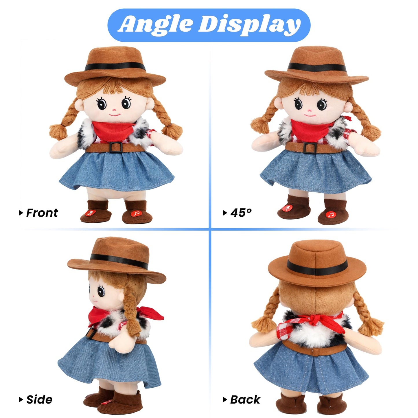 Hopearl Talking Singing Cowgirl Repeats What You Say Girl Walking Doll Electric Interactive Animated Toy Speaking Plush Buddy Gifts for Toddlers, 8''