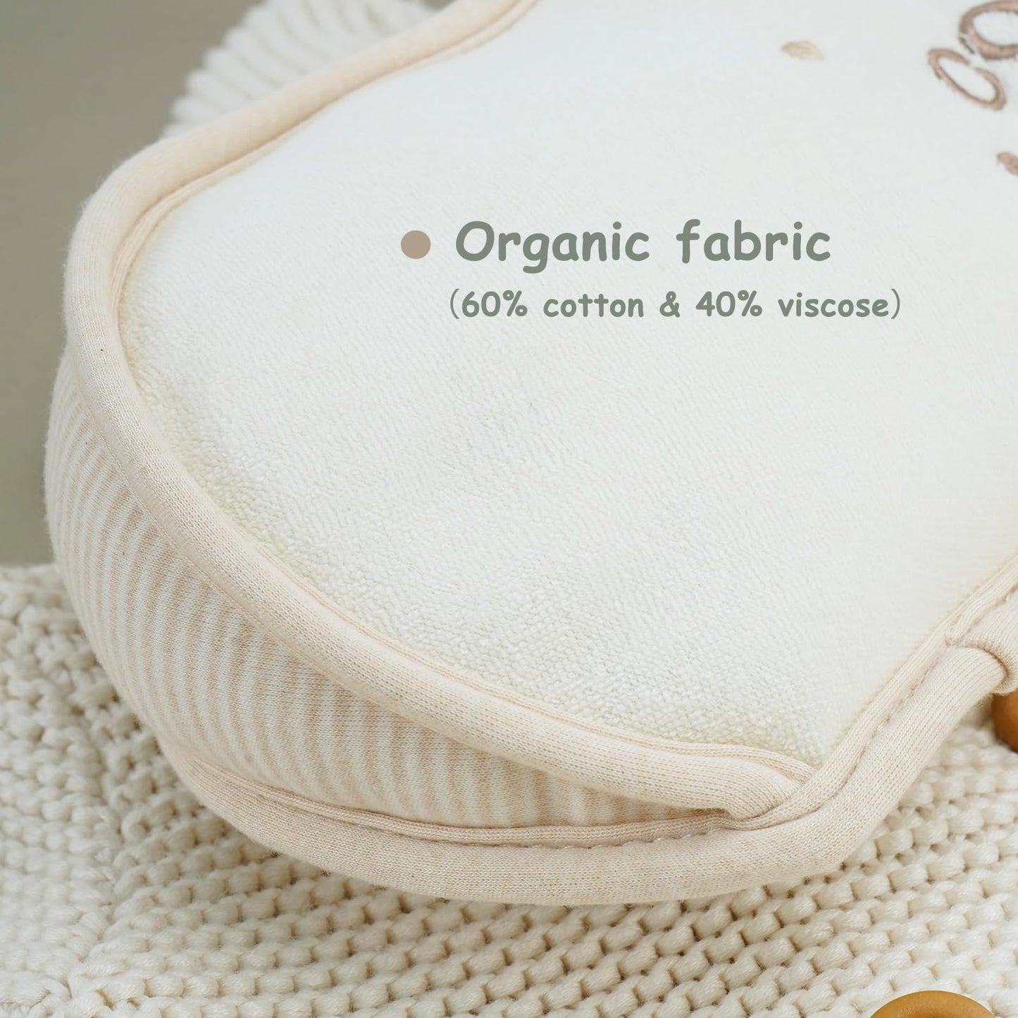 COTTONBEBE Organic Baby Tummy Time Cushion with 2 Detachable Toys for Newborn Babies,Soft Cotton Tummy Time Pillow Promotes Development, Ergonomic Design,Ideal Baby Gift