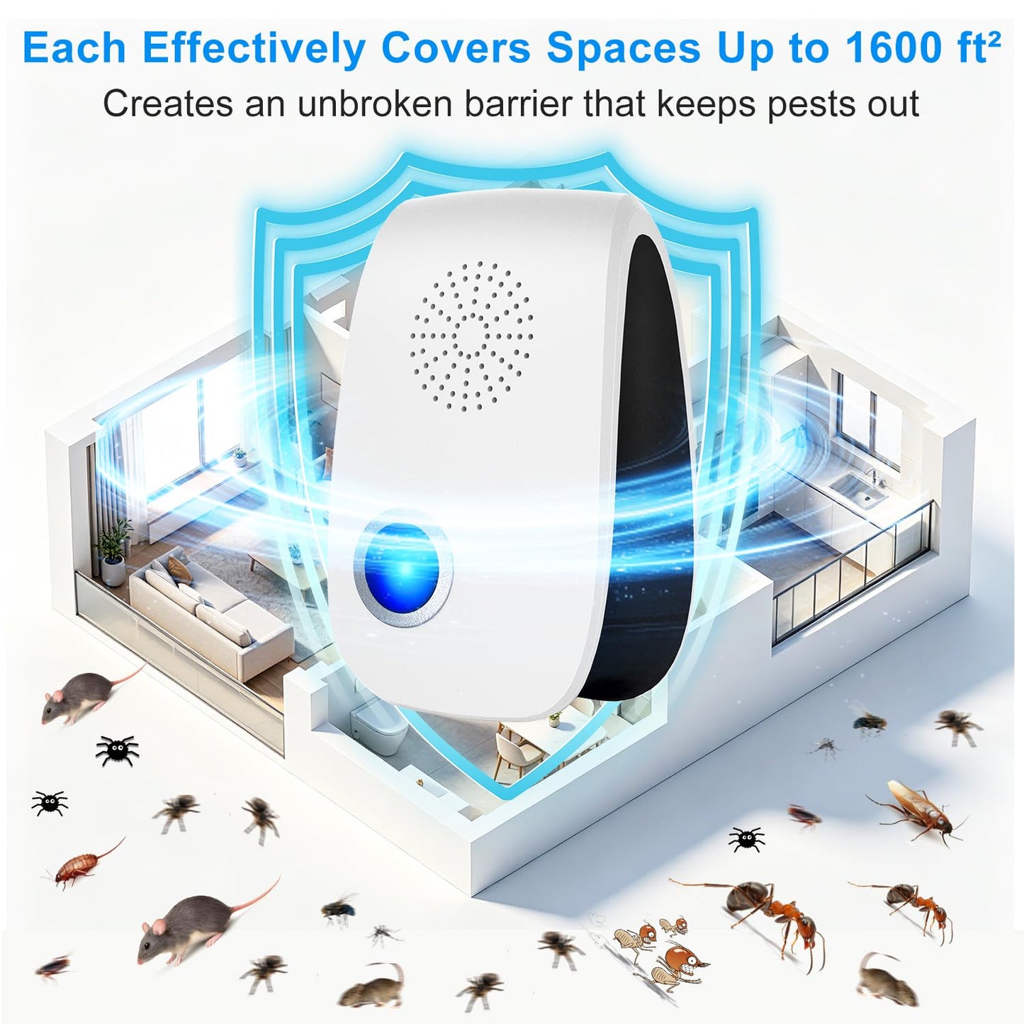 2026 Upgraded Ultrasonic Repeller 8 Packs, Indoor Repellent for Mouse, Roach, Ant, Rodent, Bugs, Mosquito, Spider Repellent for House Garage Warehouse Kitchen