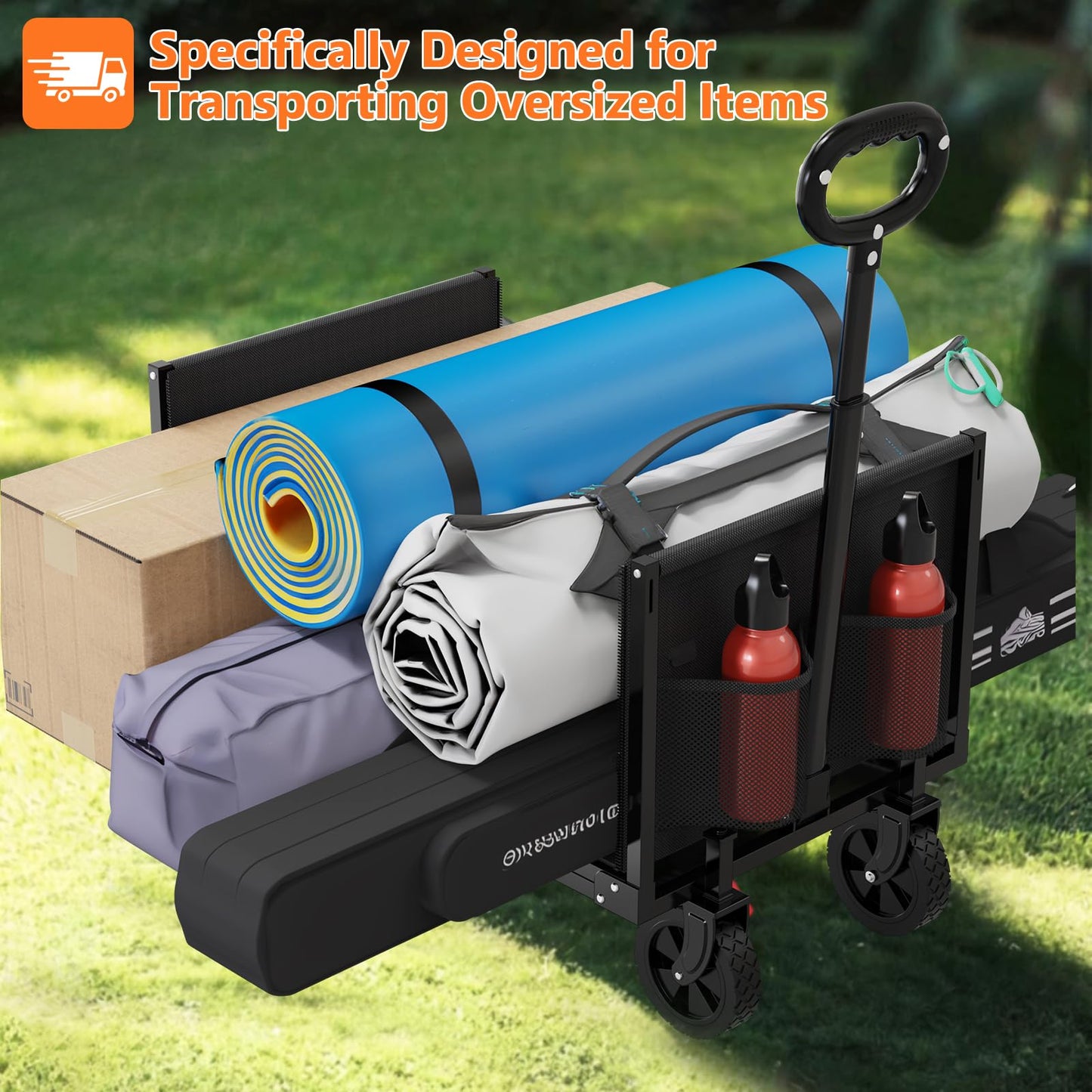 YACONA 3 in 1 Wagons Carts Foldable, 360LBS Lightweight Wagon with All Terrain Wheels, Collapsible Wagon Cart for Grocery, Camping, Beach, Garden & Sports