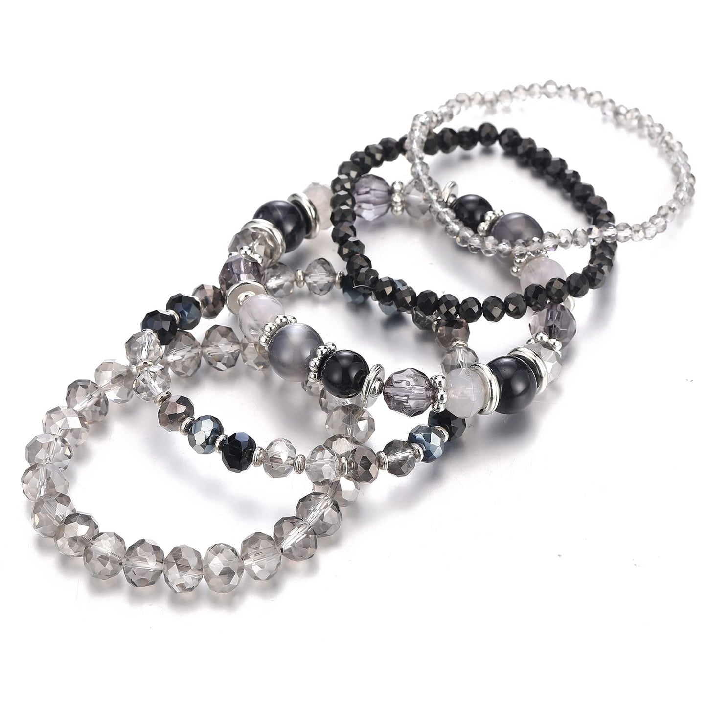 Noessla Beaded Boho Stretch Bracelet Colorful Stackable Crystal Beads Bracelets Trendy Costume Jewelry Mothers Day Gifts for Women(21-Black)