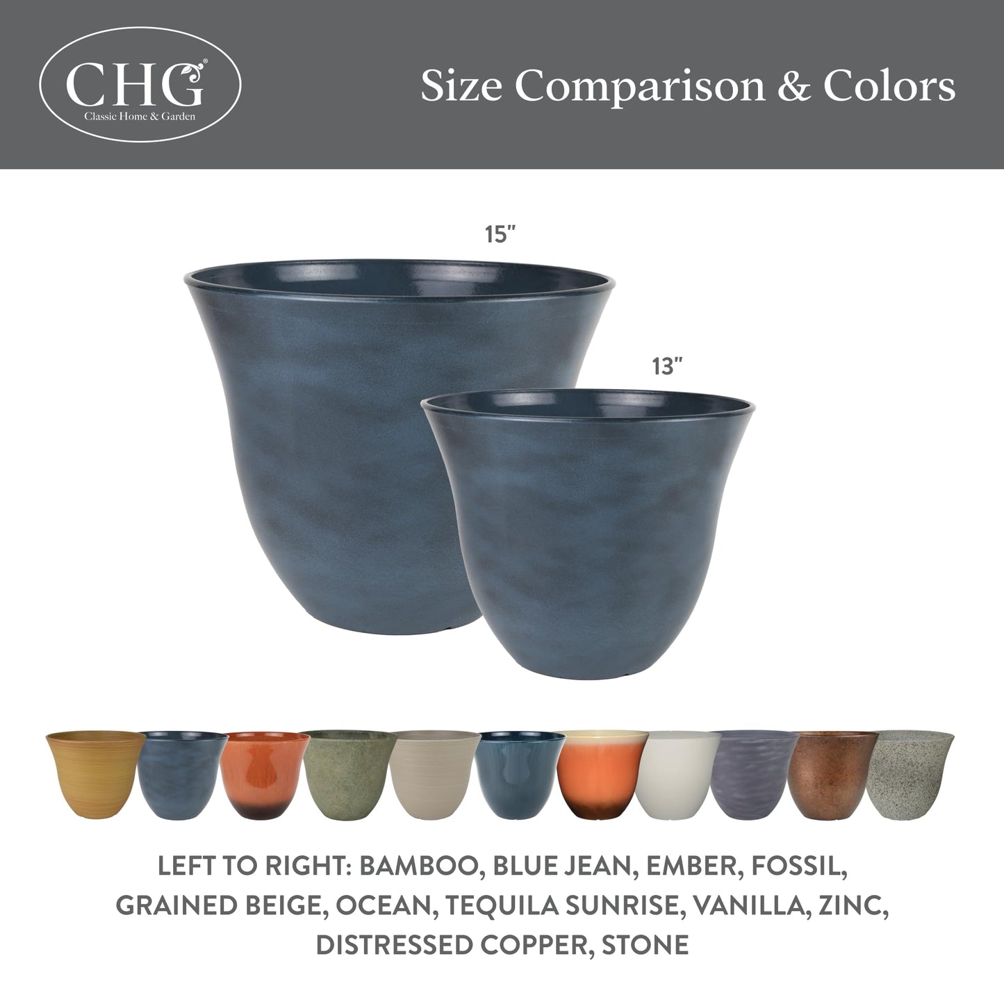 Classic Home and Garden by Growscape Honeysuckle Resin Planters - Lightweight Indoor & Outdoor Plant Pots - UV-Resistant Plastic Flower Pots - Pot Planters for Flowers & Herbs (15" Distressed Copper)
