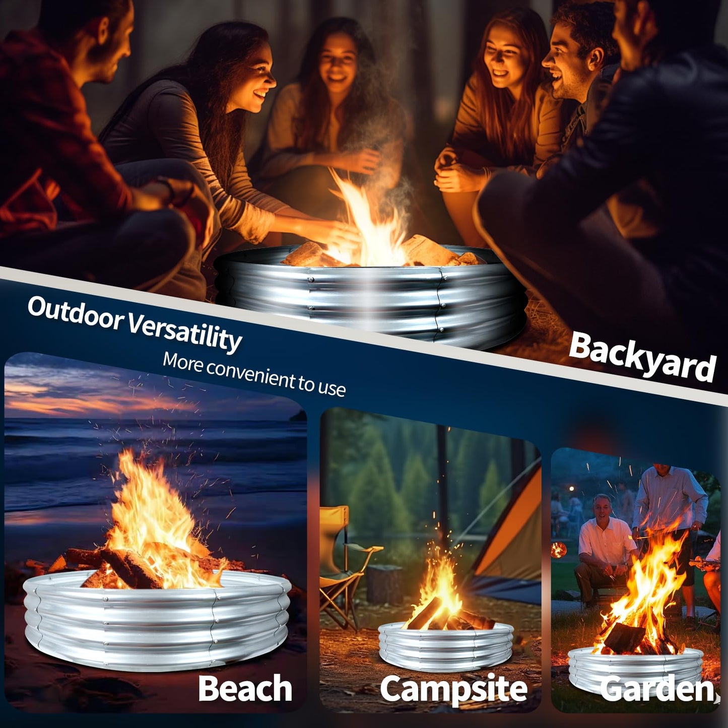 60 Inch Fire Pit Ring 5FT Galvanized Steel Burn Barrel,12" Raised Heavy Duty Wood Burning Fire Pits,Heat Resistant Campfire Ring with Spark Guard, for Outdoor Backyard, Patio & Camping Use