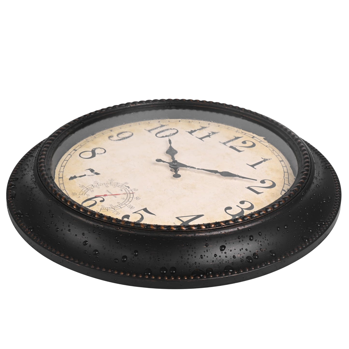 Outdoor Clock 18 Inch Large Wall Clocks with Thermometer for Living Room Patio Pool Garden-Retro Style (Bronze)