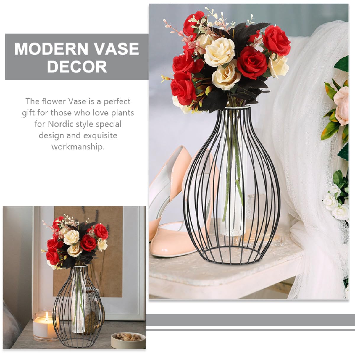 Ciieeo Glass Propagation Station with Iron Frame Test Tube Vase, Small Geometric Plant Terrarium Holder for Home Décor and Desktop Display