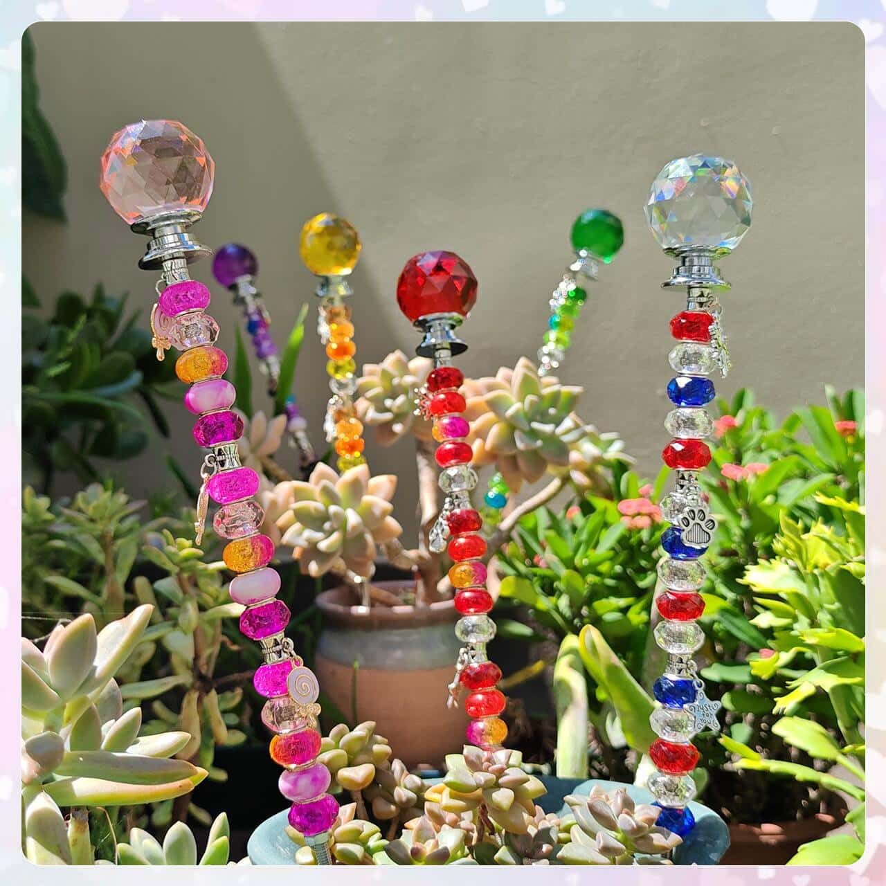 140Pcs DIY Fairy Wand Beaded Garden Stakes Kit Decorative Garden Stakes Beadable Items Fairy Garden Kit for Different Festivals Fairy Garden Accessories Outdoor(Section)