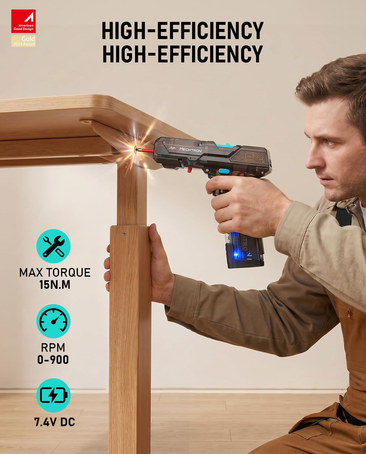 CIOURSTO Electric Screwdriver Cordless Drill with 2000mah Replaceable Battery and Charger Quickly USB-C, Max 15N.m, 2 Speed Adjustable, Power Drills for Furniture Assembly Disassembly (Black)