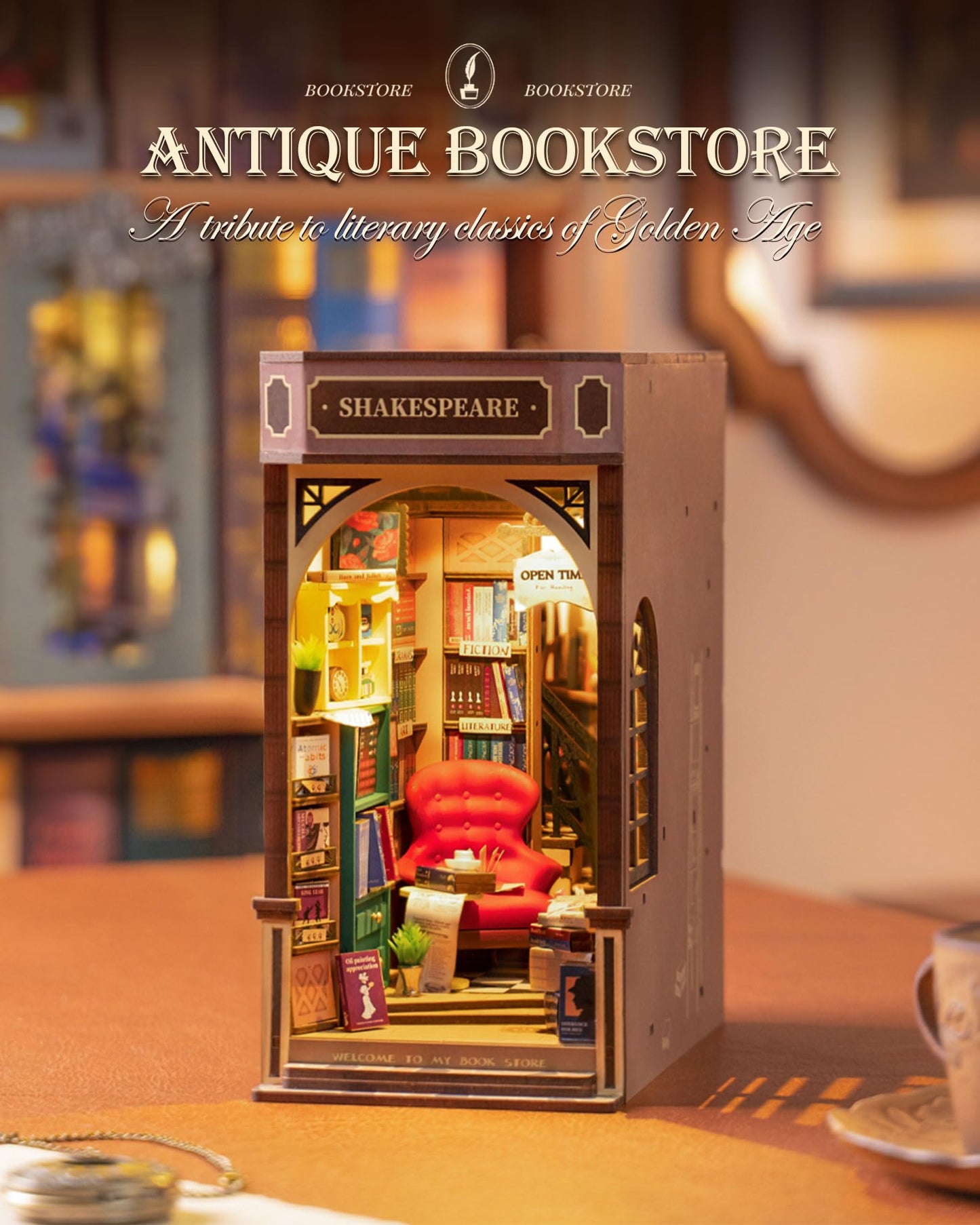 Rolife DIY Book Nook Kit 3D Wooden Puzzles for Adults 8.6" Bookstore Miniature House Kit Booknook Bookshelf Insert Decor Craft Kits Family Project Gifts for Adults Women Men