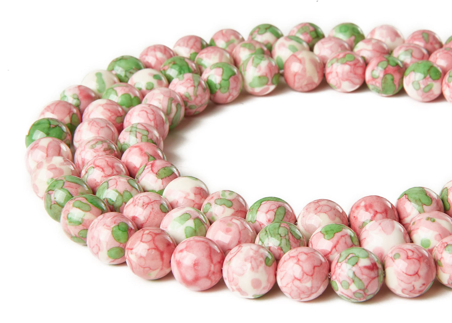 60pcs 6mm Green Red Rain Flower Beads Natural Gemstone Beads Round Loose Beads for Jewelry Making