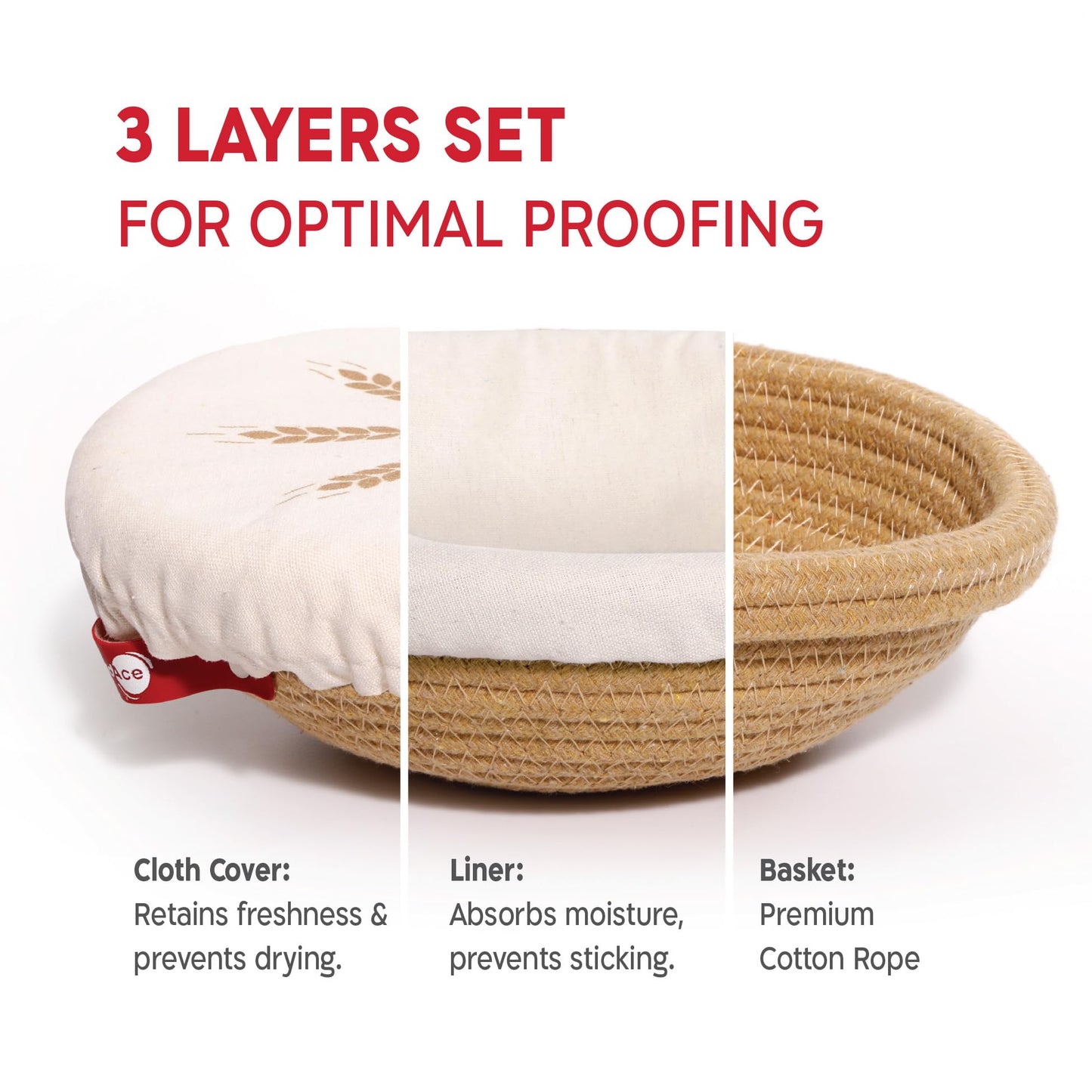 KneadAce Cotton Rope Banneton Bread Proofing Basket Set, 2 x Round Bread Basket with Liners & Covers for Artisan Bread Baking, Sourdough Bread Baking Supplies