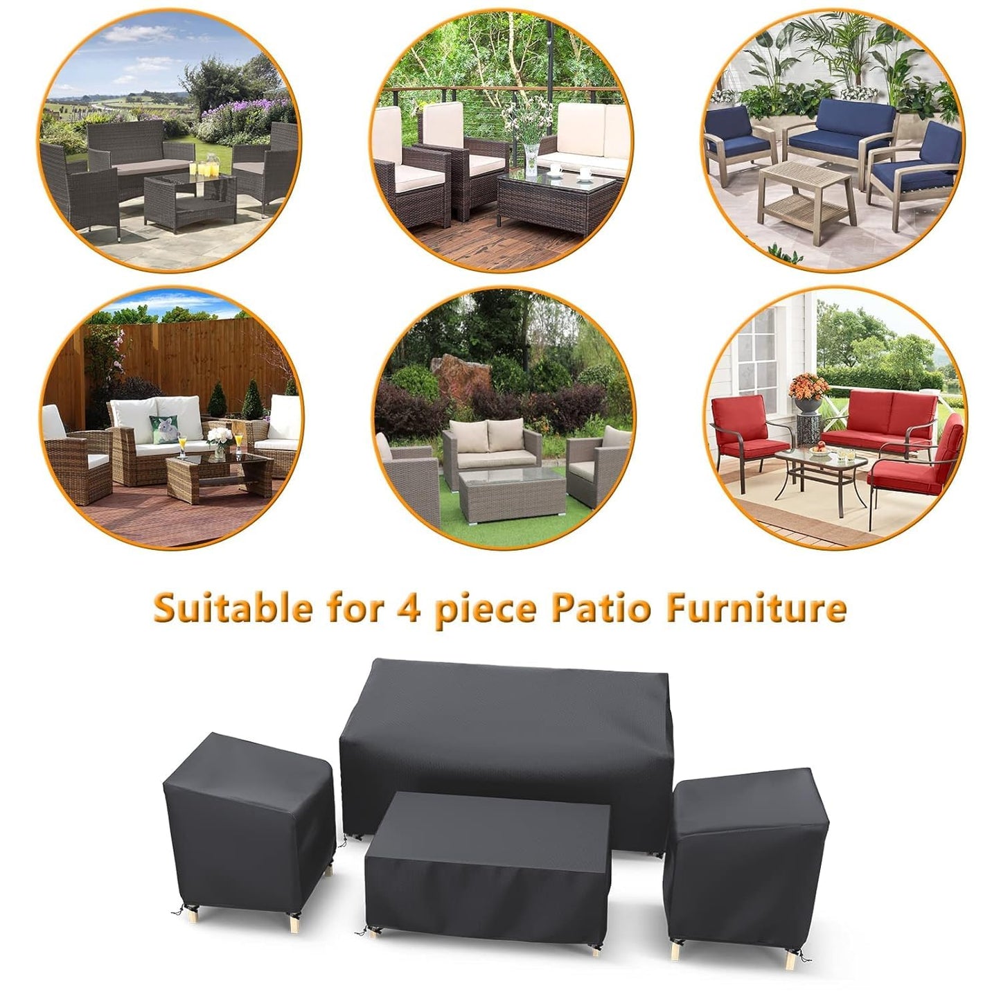 STARTWO Heavy Duty 600D Patio Furniture Covers 4-Piece Set for Loveseat, Chairs and Coffee Table, Outdoor Waterproof, Black