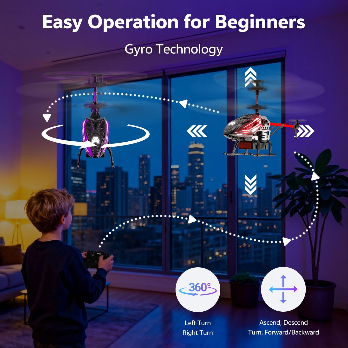 RC Helicopter Toy for Kids, 2.4GHz 3.5CH Remote Control Helicopter with Altitude Hold, One Key Take Off/Landing, 30+Mins Flight Time, LED Lights, Indoor Flying Toys for Boys Girls Beginners Gifts