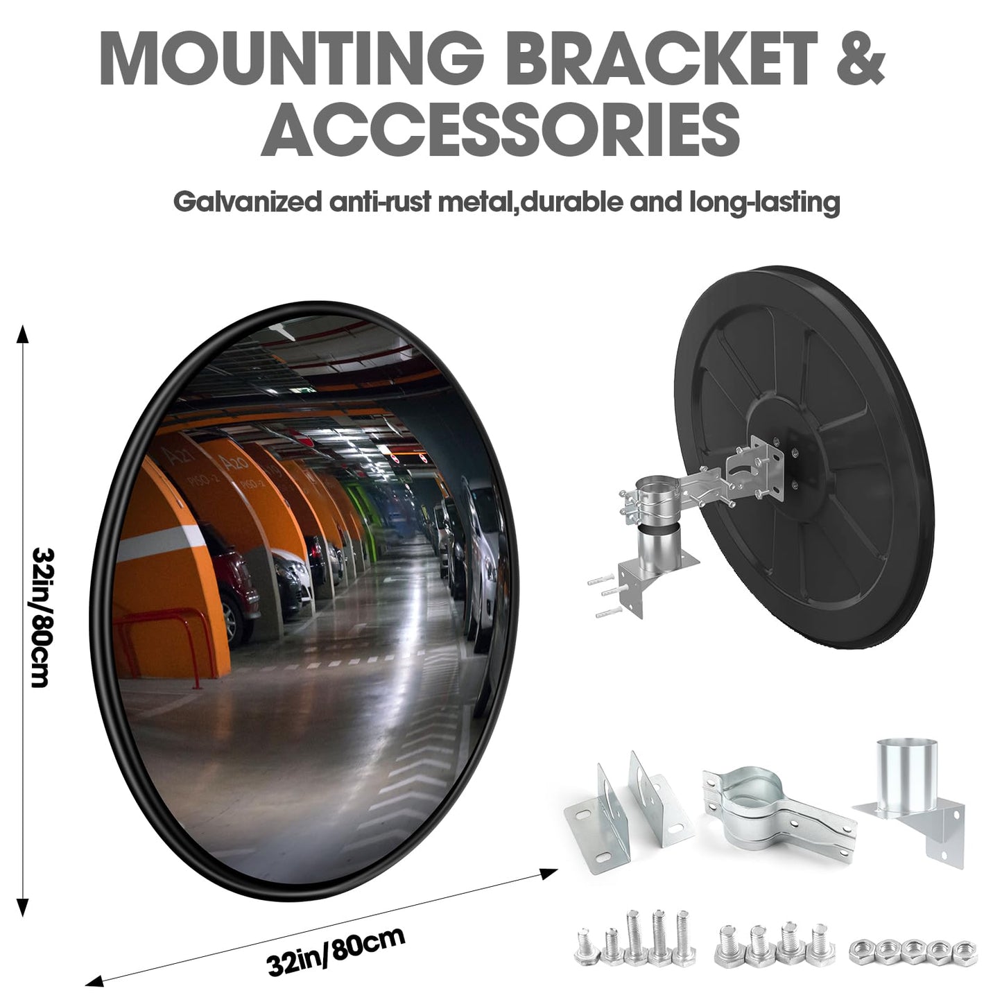 Convex Traffic Mirror - 32'' Outdoor and Indoor Driveway & Security Parabolic Safety Mirror, Acrylic Convex Mirrors for Garage, Retail Stores, Warehouses, Office and High-Traffic Areas