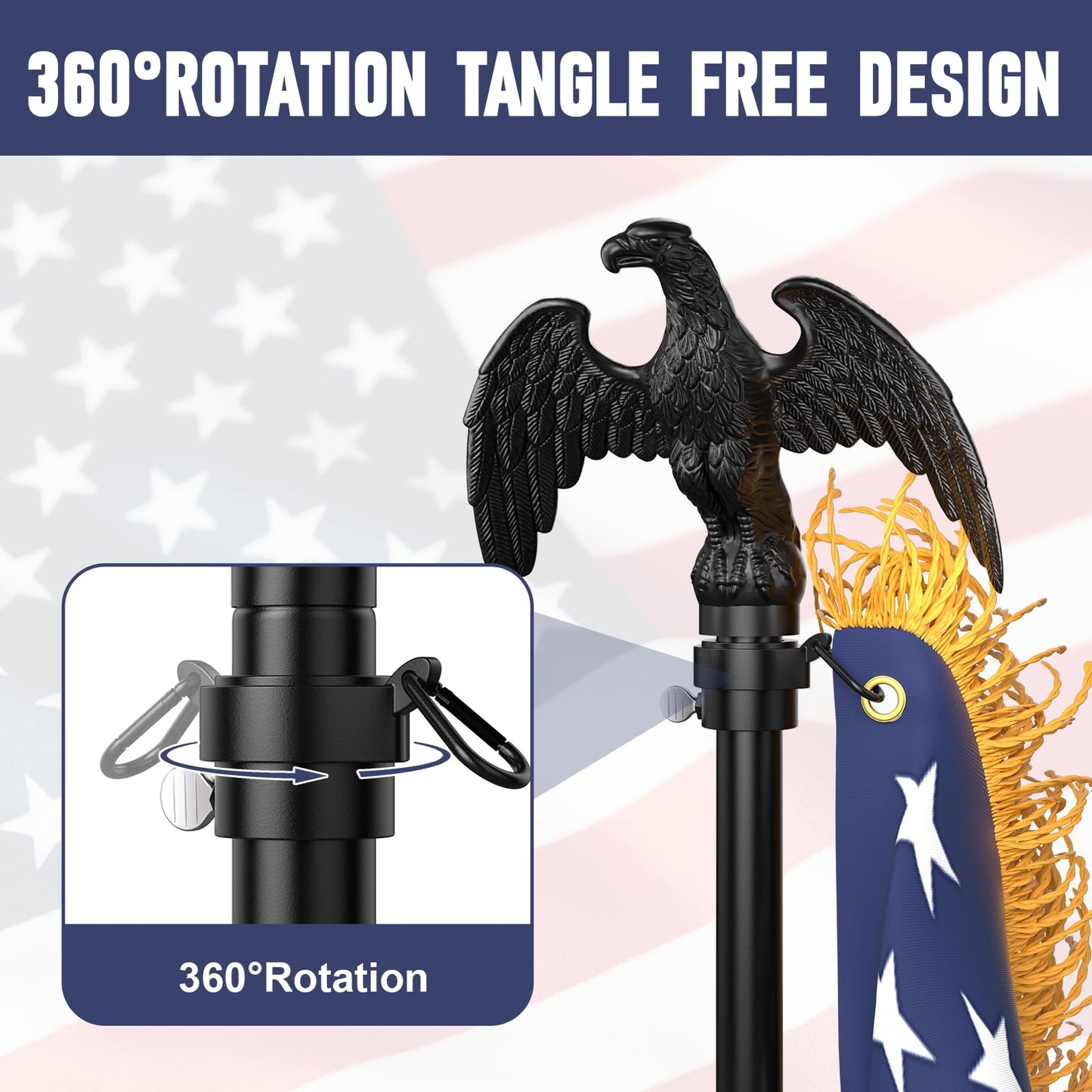 Indoor Flag Pole and Stand,8FT Flagpole Kit with Base Eagle Topper 3x5 FT American Flag,Heavy Duty Indoor Flag Pole for City Hall/Businesses/Office/Auditorium/School/Home