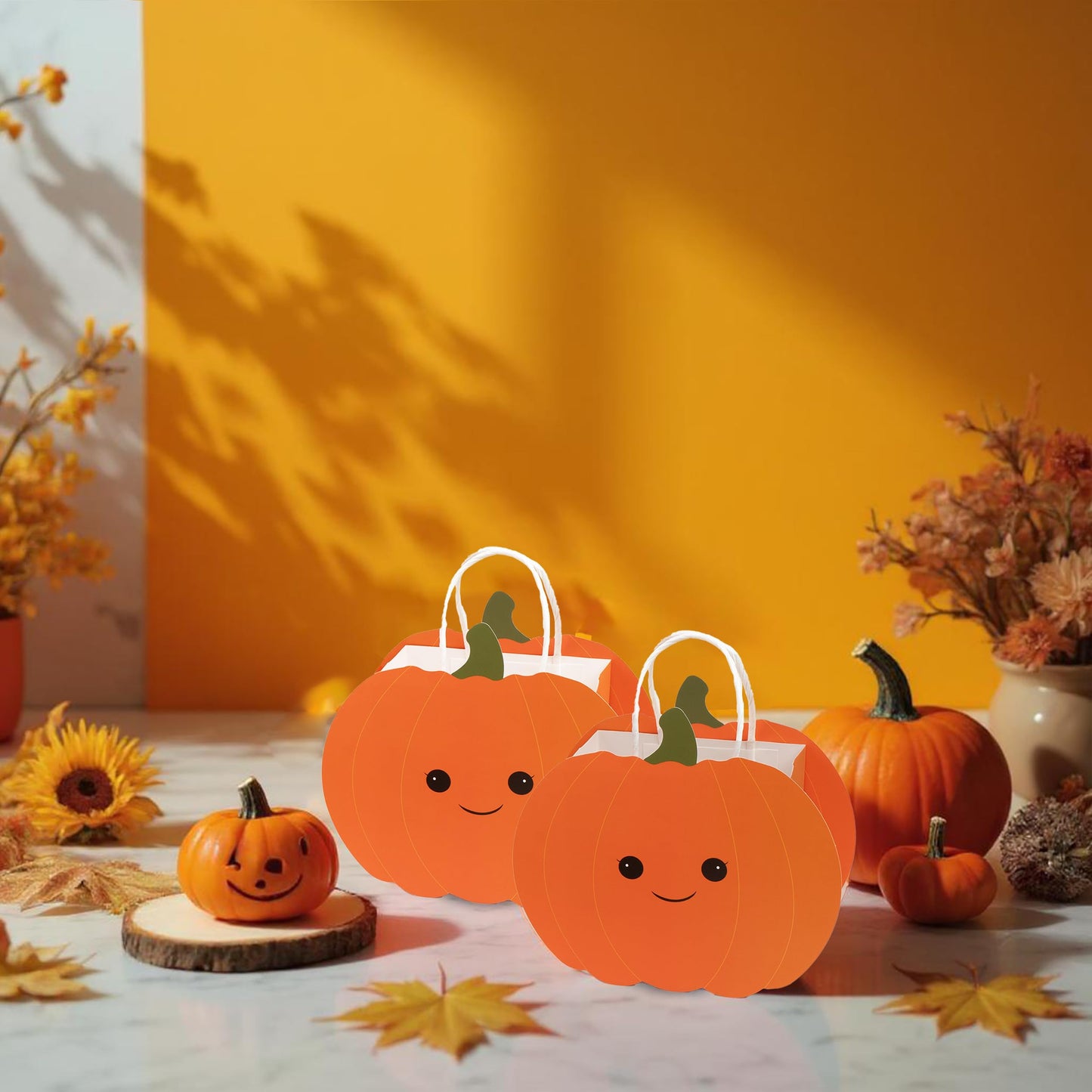 Cheerland Thanksgiving Party Decorations Pumpkin Shaped Paper Plates with Treat Bags for Autumn Fall Theme Birthday Baby Shower Summerween Harvest Party Supplies