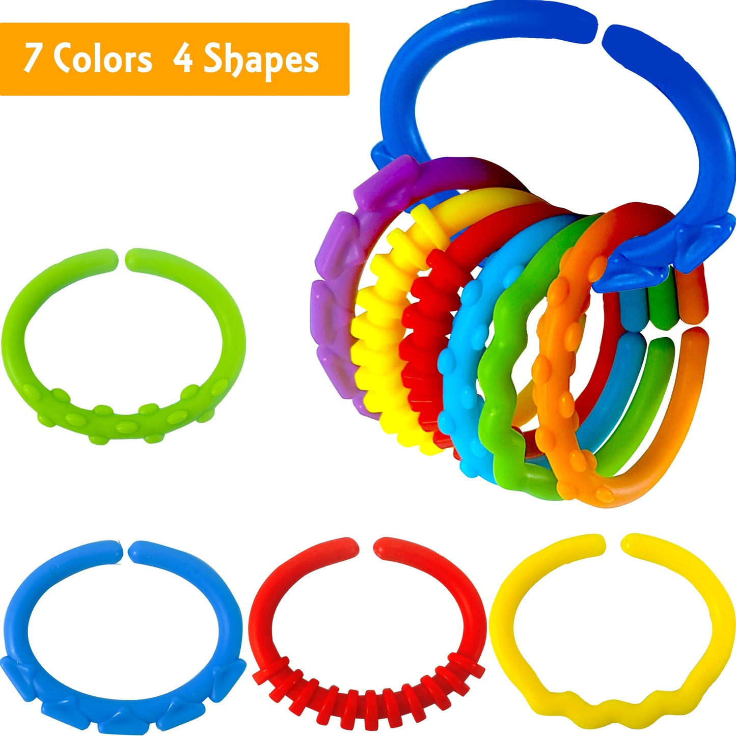 KUTOI Baby Rings Toy Links - 24 Pcs Colorful Teething Rings, Car Seat Toy Plastic Chain Links for Infants, Engaging car seat Toys, Hanging Baby Toys, Versatile Stroller Toy, Plastic Baby Toy