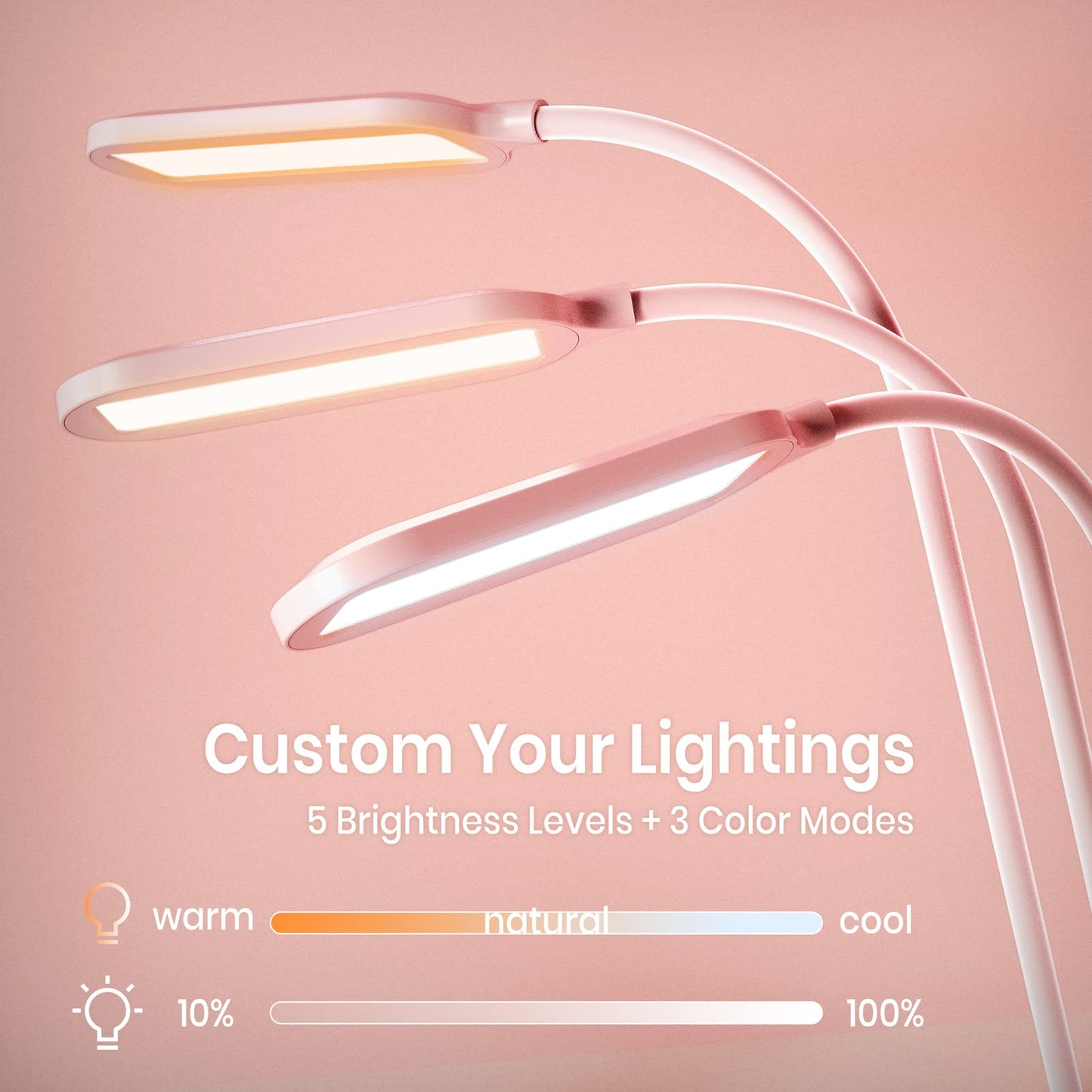 AXX Pink Desk Lamp for Kids, Cute Study Table Light for Bedrooms, Kawaii, USB Charging Port, Small, LED, 650LM, Room College Dorm Essentials, Office Accessories for Women Teen Girls