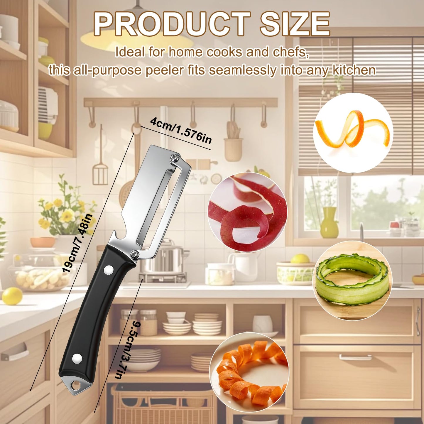 2PCS Premium 2-in-1 Vegetable Peeler with Wooden Handle, Stainless Steel Blade & Bottle Opener, Multi-Purpose Kitchen Tool for Apple, Potato, Pumpkin, Papaya & Various Fruits/Vegetables (Wood+Black)