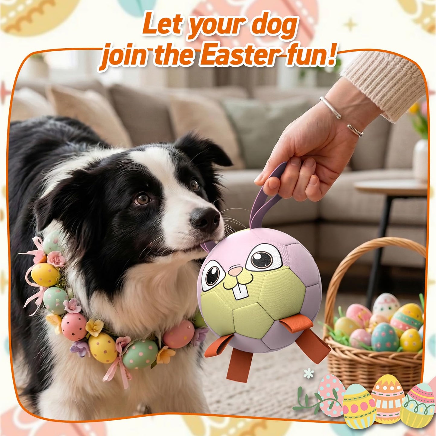 QDAN Rabbit Dog Toys, Dog Soccer Ball with Straps, Dog Water Toy, Waterproof Rubber Dog Toy Ball for Medium Small Dogs, Outdoor Inddor Doy Pet Puppy Toys (6 Inch)