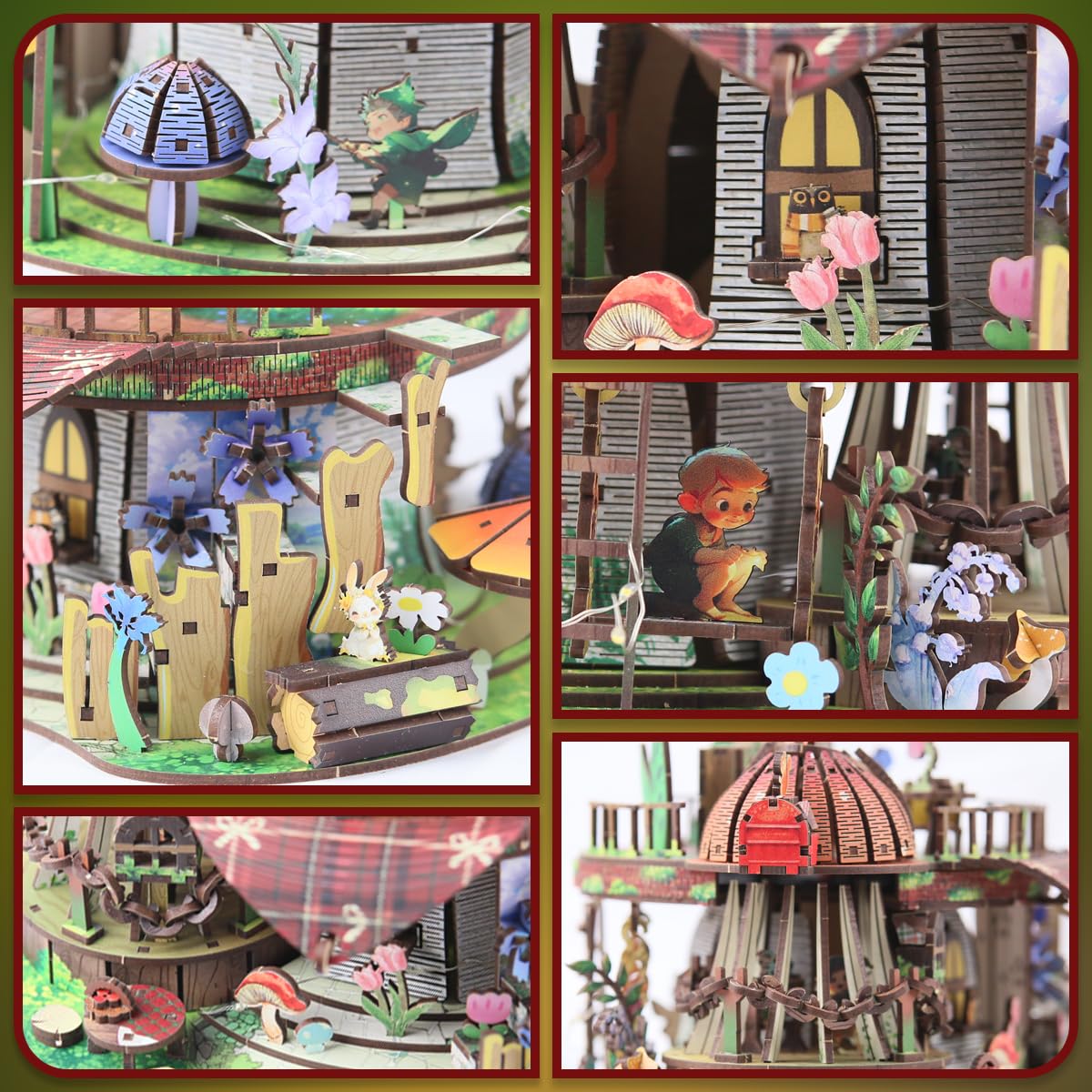 Garden Mushroom Dollhouse Book Nook Kit, DIY Miniature Wooden 3D Puzzle Dollhouse, Fantasy Bookshelf Decor Craft Building Set, Home Shelf Decoration for Adults & Teens, with String Lights Edition