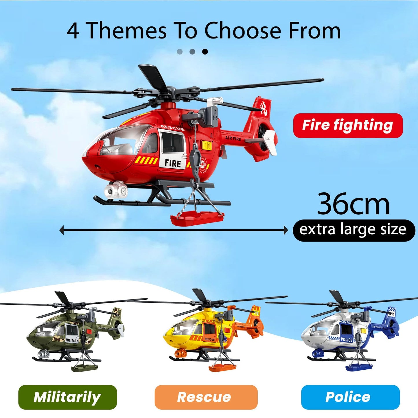 Fire Rescue Helicopter Toys for Boys with Hanging Basket Toy Airplane with Lights and Sound Firefighting Vehicles Toys for Kids Aged 3 4 5 6 7