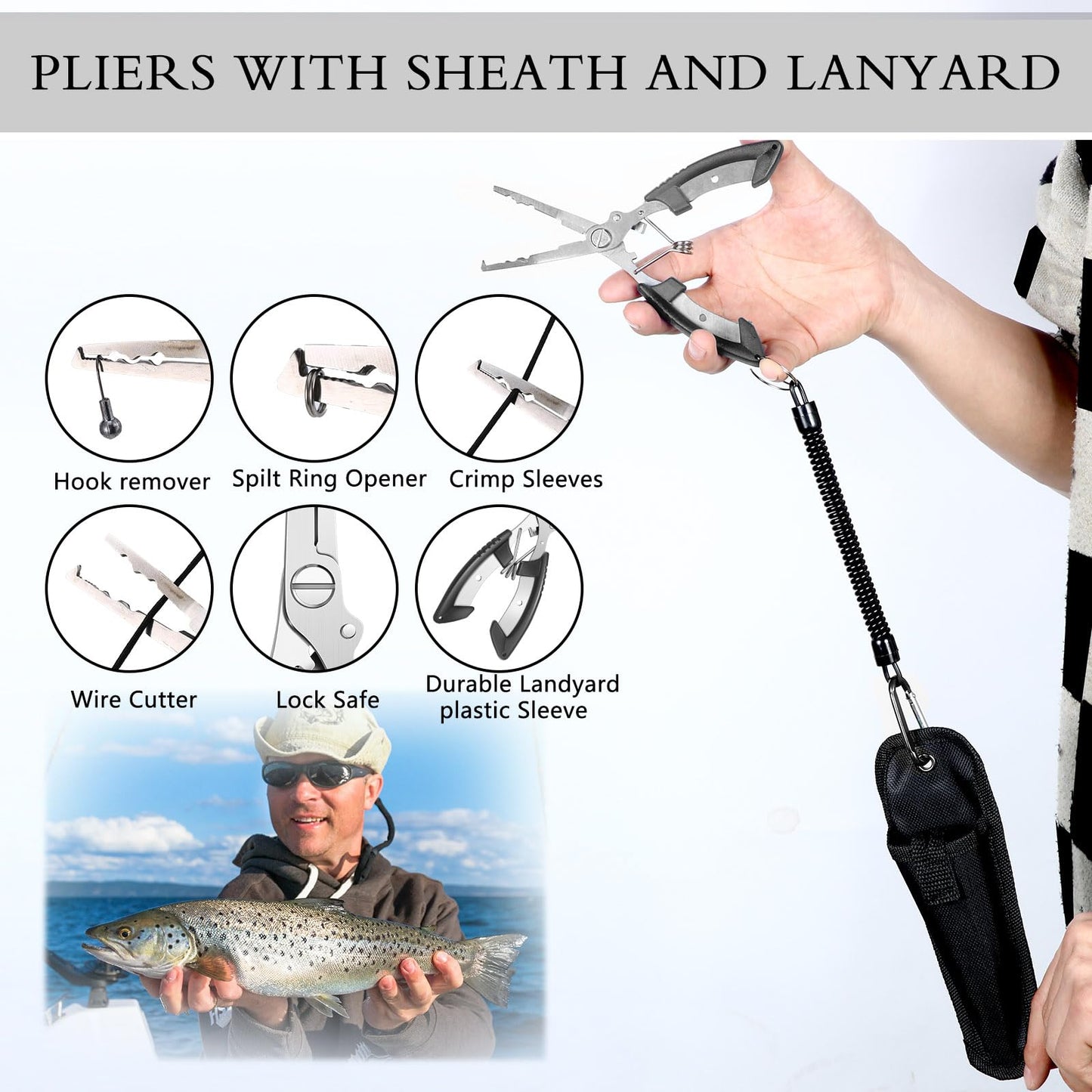 Sosation 134 Pcs Fishing Tool Fishing Tackle Box Kit and Equipment for Adults Beginner Gift, Hook Remover, Pliers Kit, Backpack Tackle Container Lures, Lip Gripper, Weigh Scale(Digital Pattern)