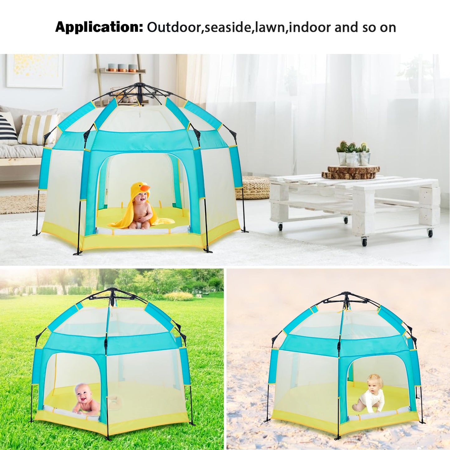 Bend River Baby Playpen with Canopy, Portable Baby Beach Tent, Toddler Play Yard Indoor and Outdoor, Foldable Mosquito Net for Infant - Green